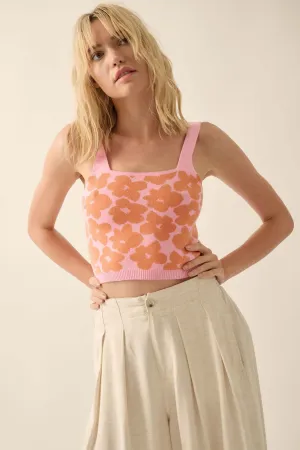 Flower Shop Floral Knit Cropped Sweater Tank Top