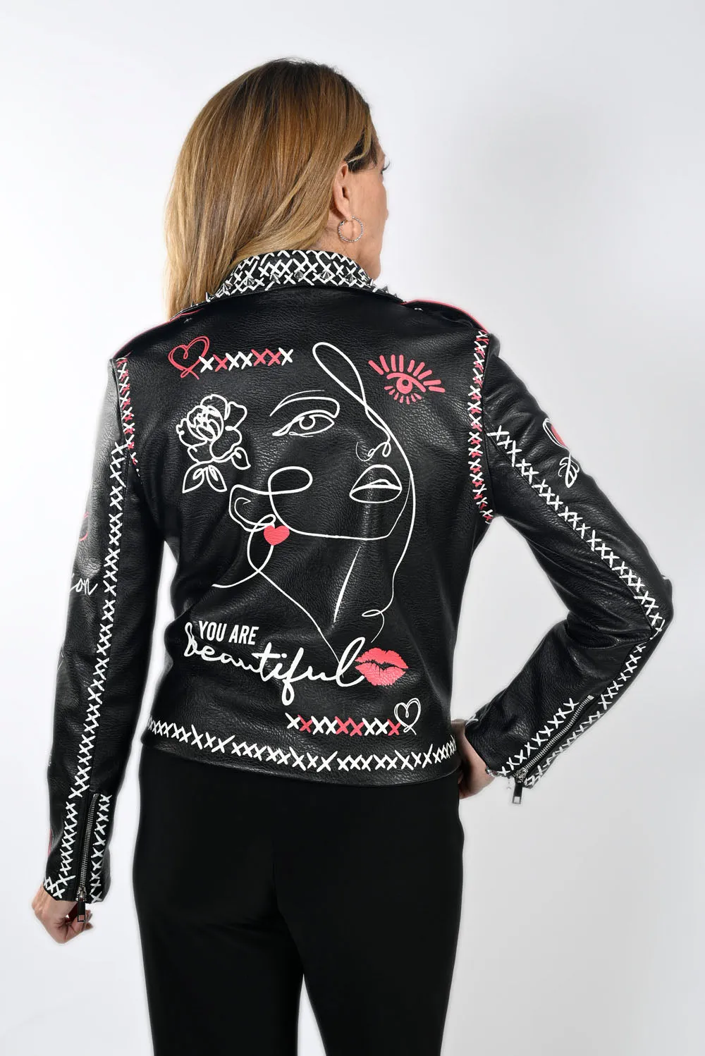 Frank Lyman Black Leatherette Moto Jacket Style 233816U