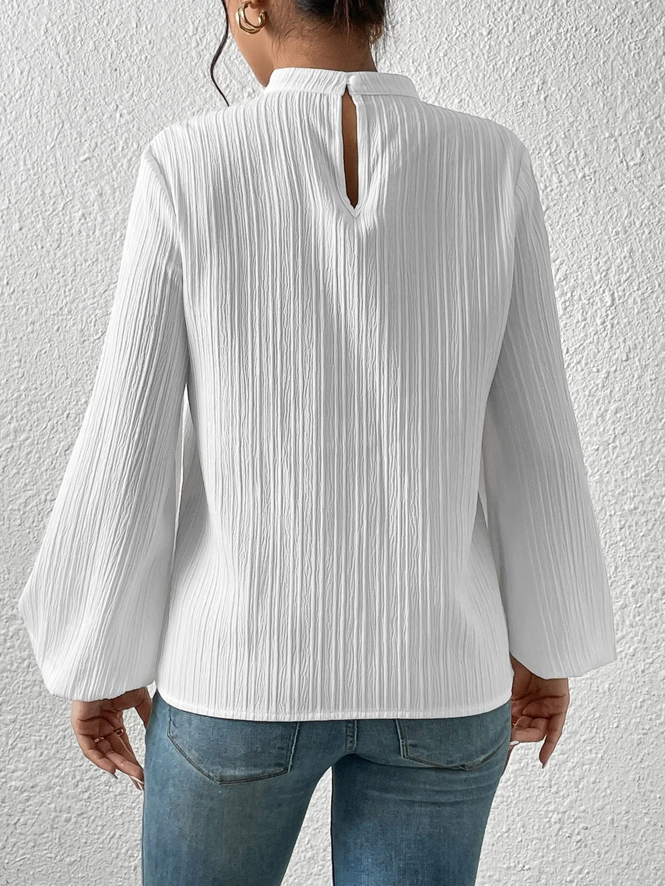 Frenchy Mock Neck Keyhole Back Blouse