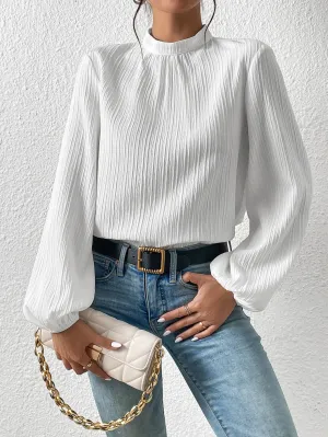 Frenchy Mock Neck Keyhole Back Blouse