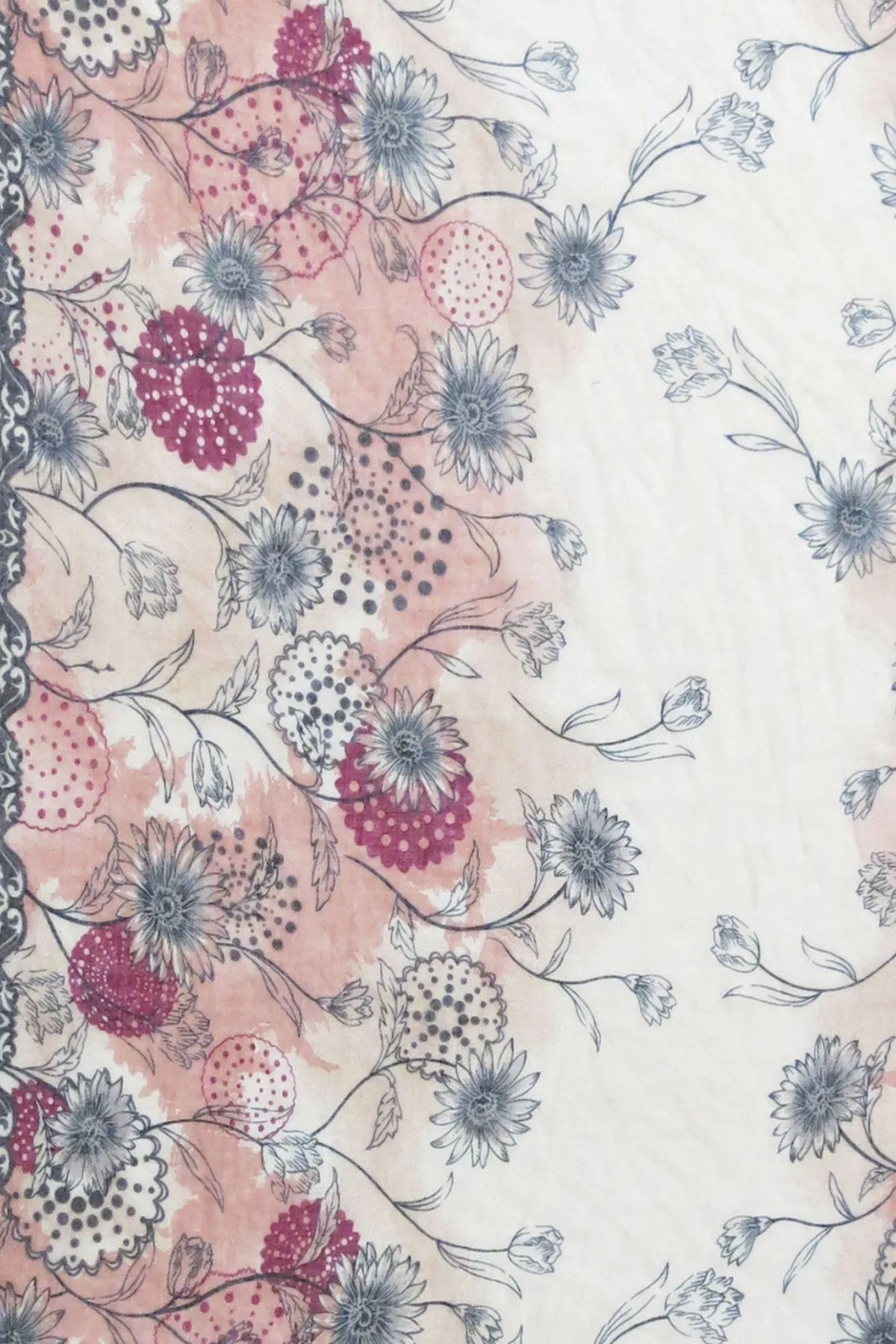 Fringe Edge Scarf Wrap  in Antique Floral  Print