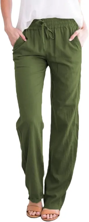 GIERIDUC Womens Linen Pants 2025 Spring Casual Loose Wide Leg Palazzo Pants Drawstring High Waist Flowy Summer Beach Trousers