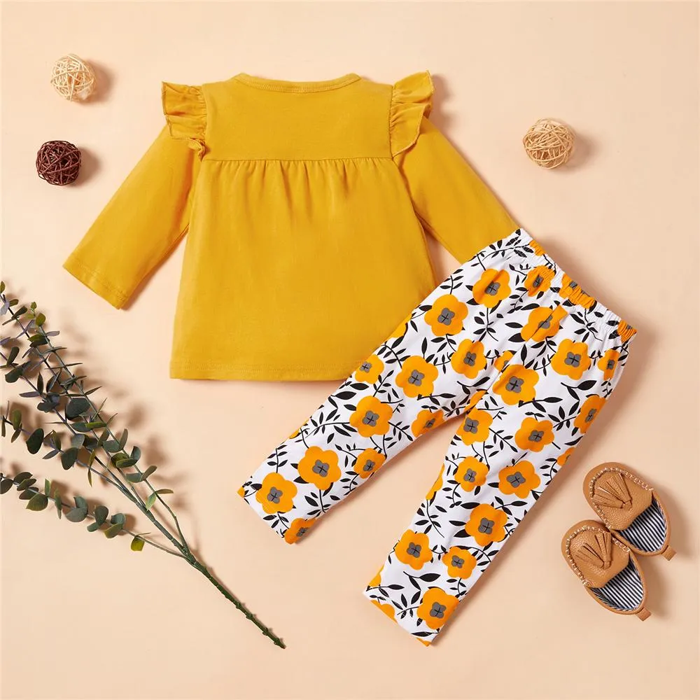 Girls Floral Printed Long Sleeve Top & Trousers Girls Clothing Wholesale