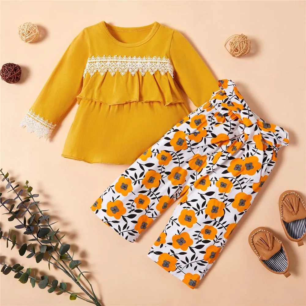 Girls Floral Printed Long Sleeve Top & Trousers Girls Clothing Wholesale
