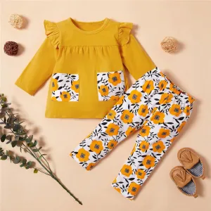 Girls Floral Printed Long Sleeve Top & Trousers Girls Clothing Wholesale