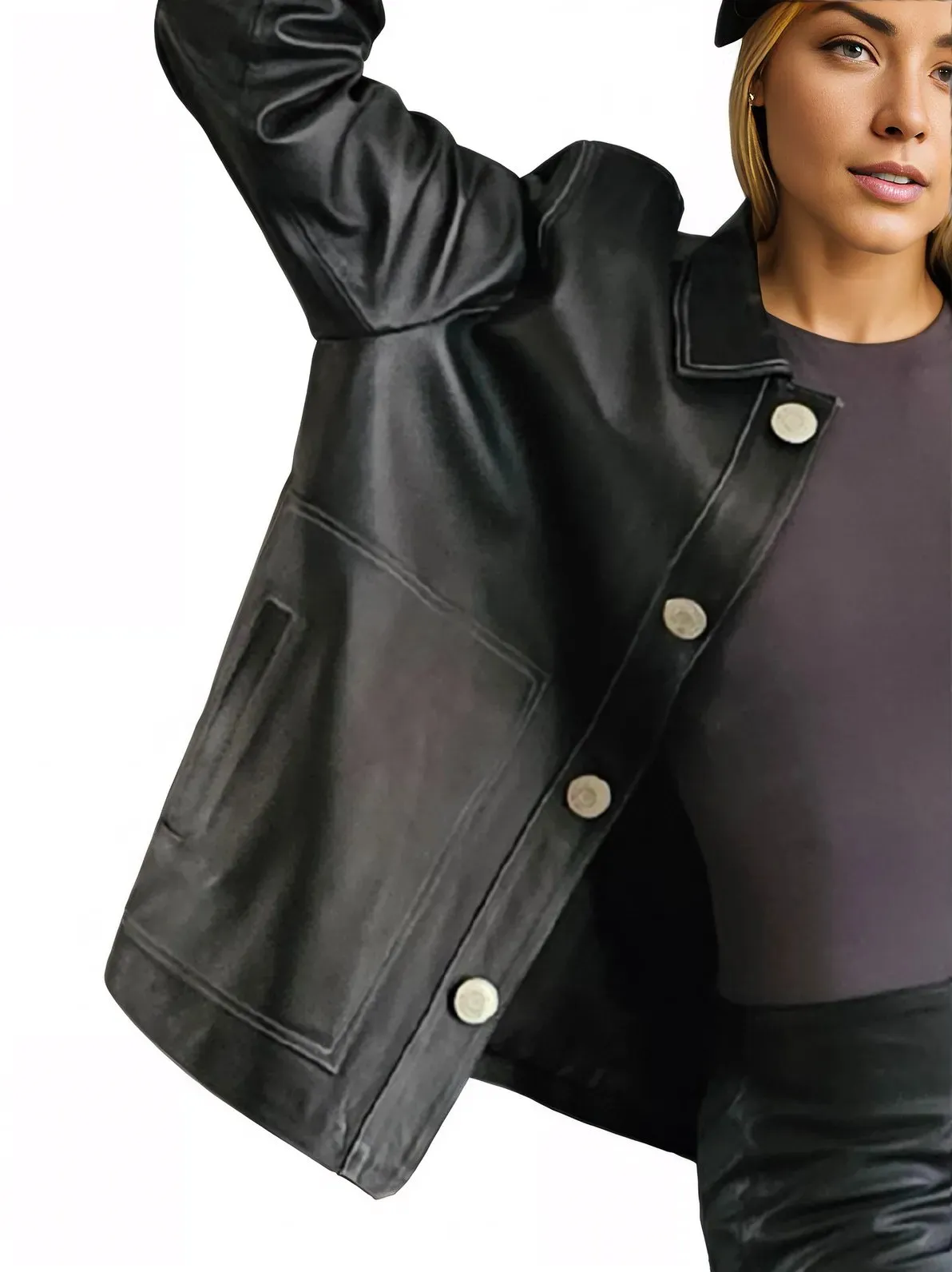 Handcrafted Oversized Sheepskin Leather Trucker Jacket – Stylish & Timeless