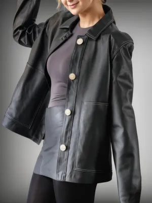 Handcrafted Oversized Sheepskin Leather Trucker Jacket – Stylish & Timeless