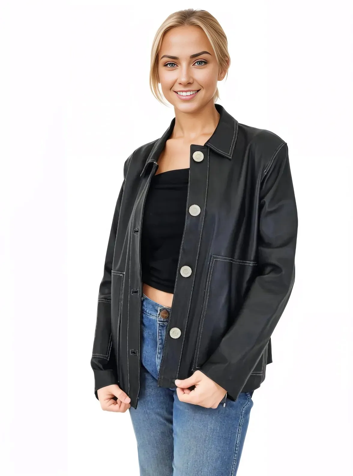 Handcrafted Oversized Sheepskin Leather Trucker Jacket – Stylish & Timeless