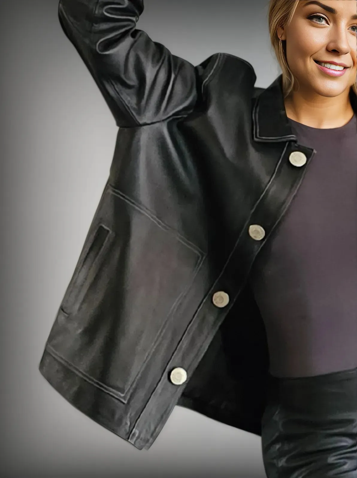 Handcrafted Oversized Sheepskin Leather Trucker Jacket – Stylish & Timeless