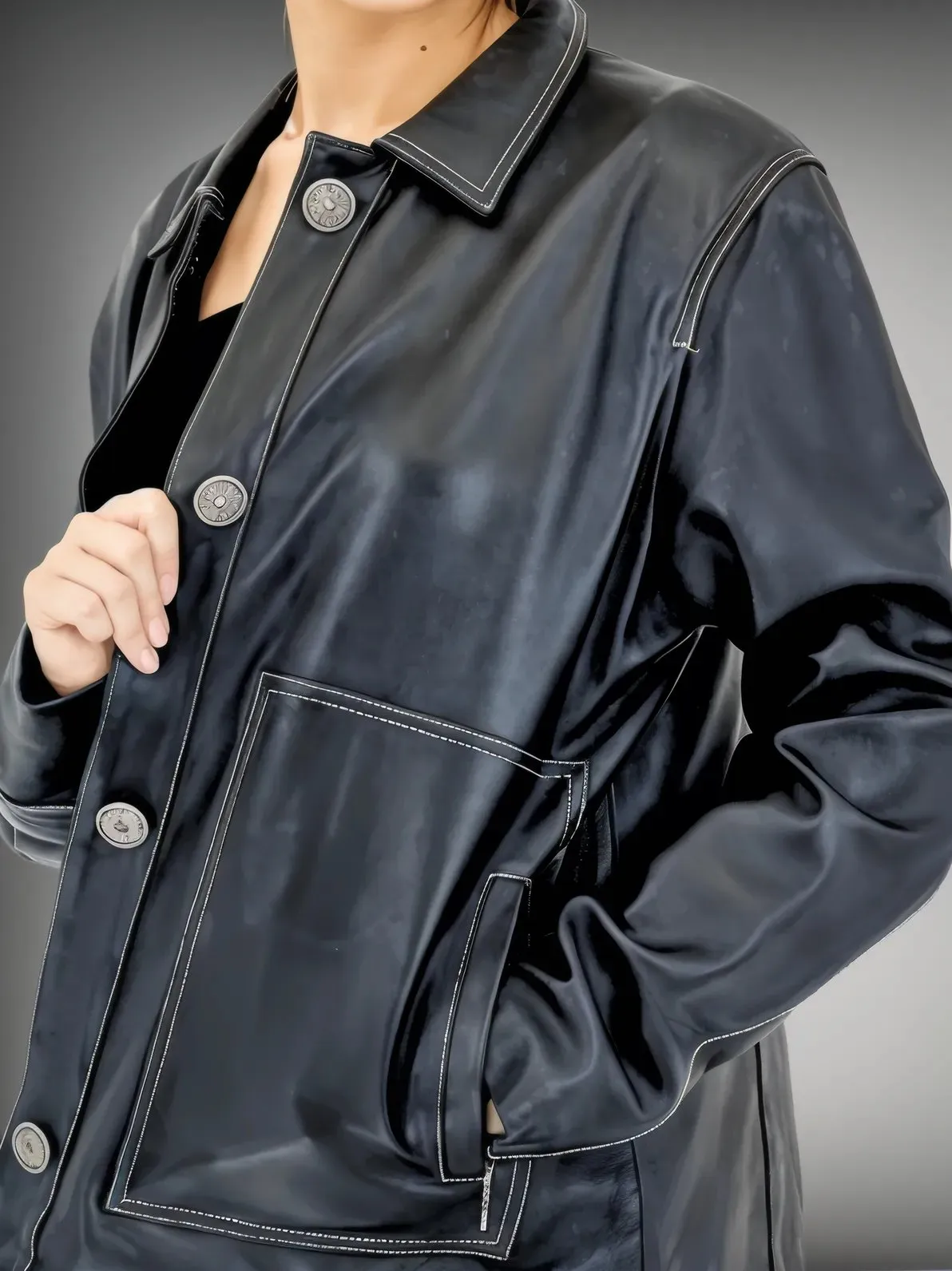 Handcrafted Oversized Sheepskin Leather Trucker Jacket – Stylish & Timeless