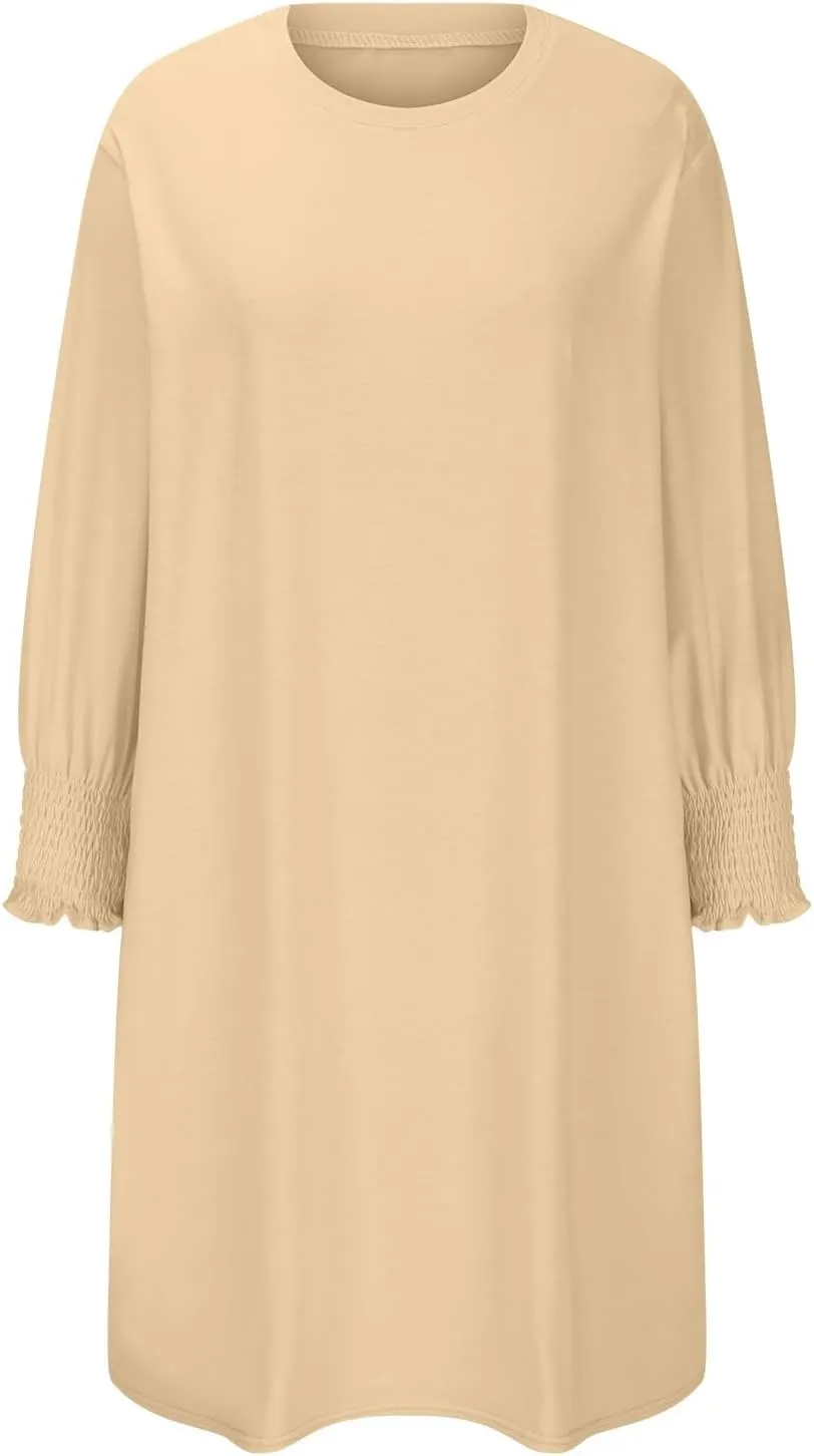 hlysgo Womens Summer Dresses 2025 Trendy 3/4 Sleeve Crew Neck Mini Dress Casual Loose Fit Knee Length Dress for Teen Girls