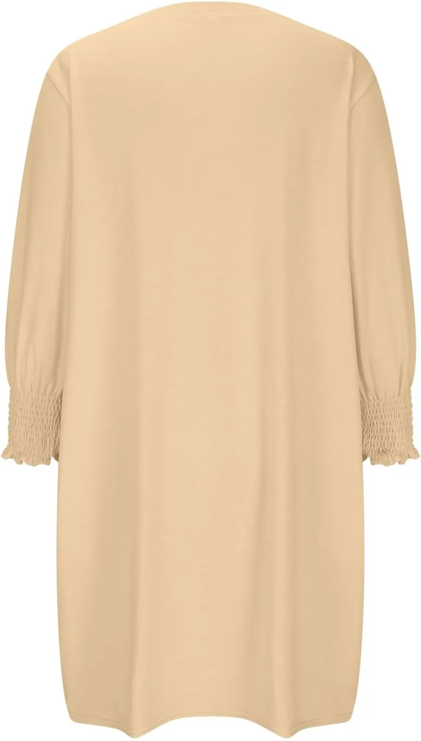 hlysgo Womens Summer Dresses 2025 Trendy 3/4 Sleeve Crew Neck Mini Dress Casual Loose Fit Knee Length Dress for Teen Girls
