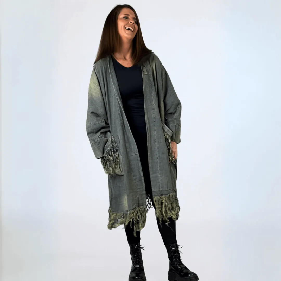 Jaded Gypsy Distressed Denim Fringe Duster