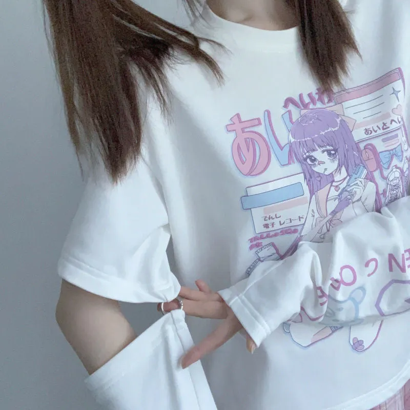 Japanese Spliced Short Sleeve T-Shirt Women Trendy Matching Black Tops Summer ins T-Shirt