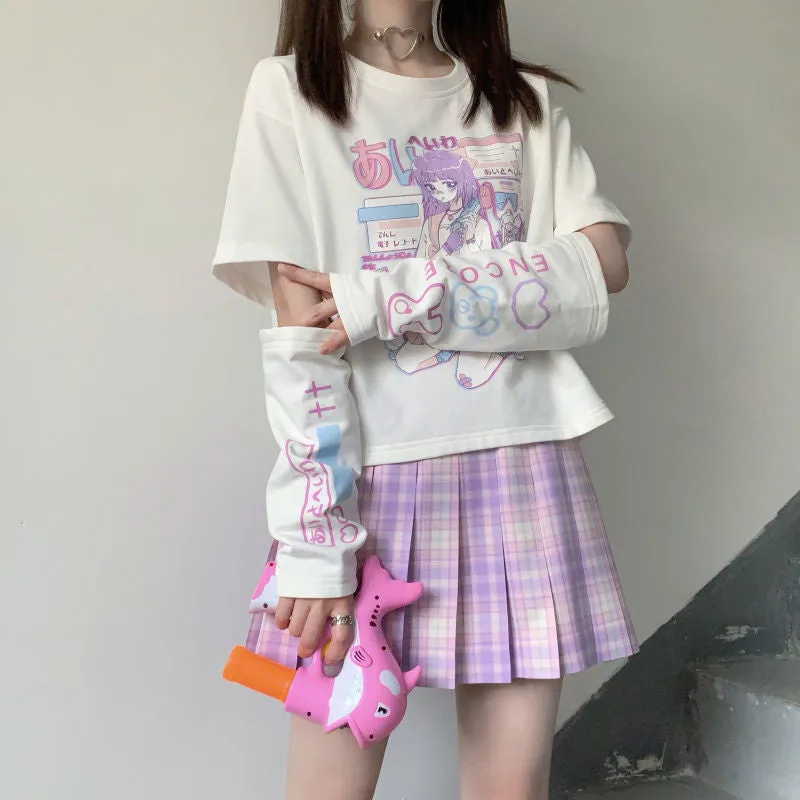 Japanese Spliced Short Sleeve T-Shirt Women Trendy Matching Black Tops Summer ins T-Shirt