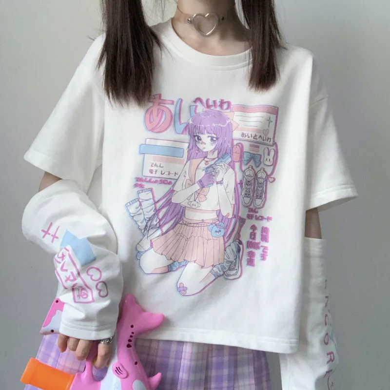 Japanese Spliced Short Sleeve T-Shirt Women Trendy Matching Black Tops Summer ins T-Shirt