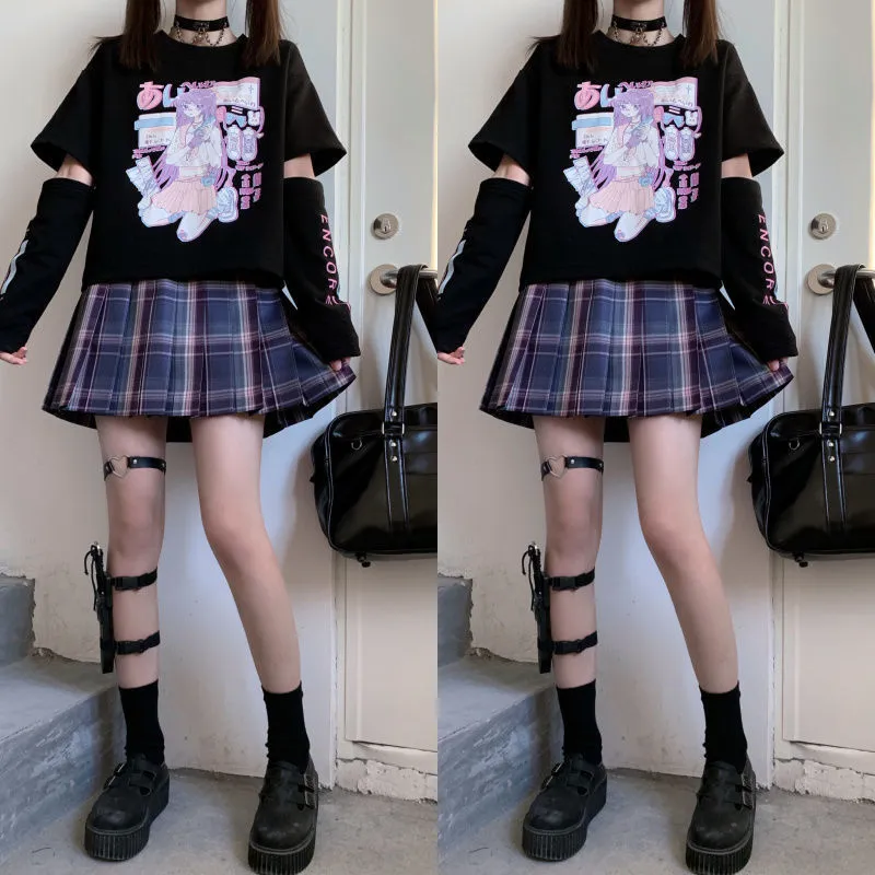 Japanese Spliced Short Sleeve T-Shirt Women Trendy Matching Black Tops Summer ins T-Shirt