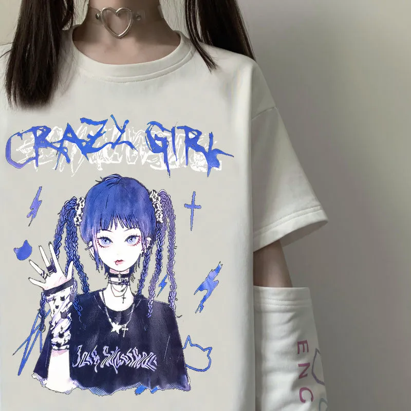 Japanese Spliced Short Sleeve T-Shirt Women Trendy Matching Black Tops Summer ins T-Shirt