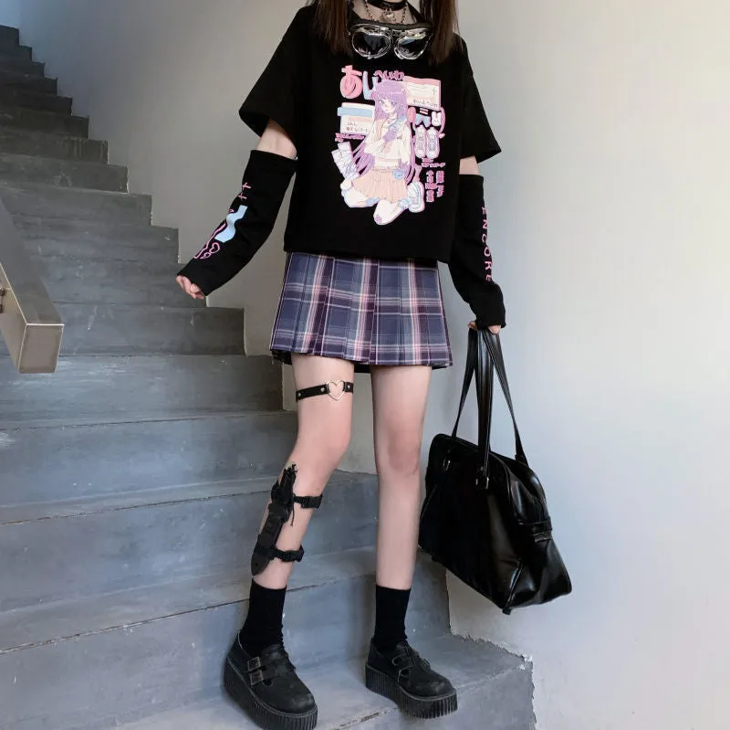 Japanese Spliced Short Sleeve T-Shirt Women Trendy Matching Black Tops Summer ins T-Shirt