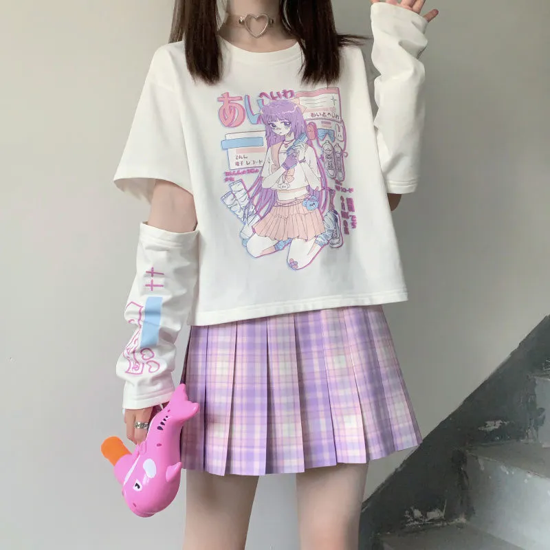 Japanese Spliced Short Sleeve T-Shirt Women Trendy Matching Black Tops Summer ins T-Shirt