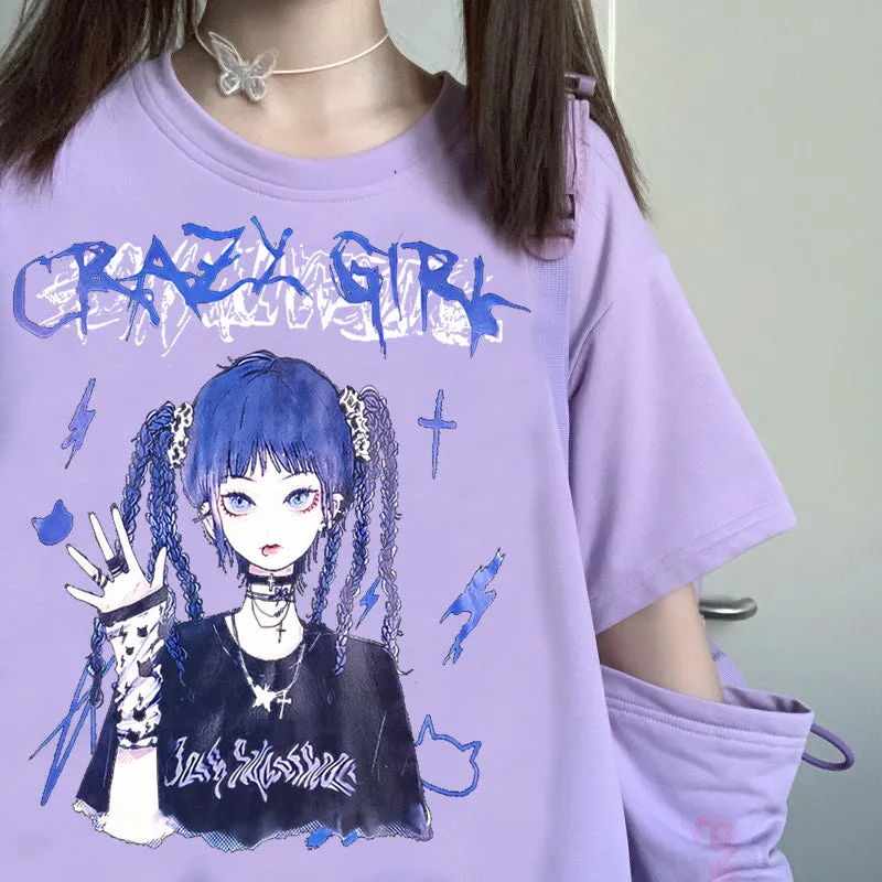 Japanese Spliced Short Sleeve T-Shirt Women Trendy Matching Black Tops Summer ins T-Shirt