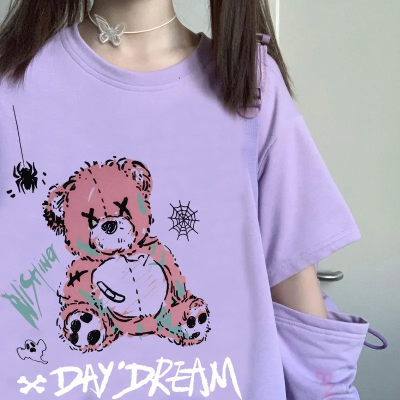 Japanese Spliced Short Sleeve T-Shirt Women Trendy Matching Black Tops Summer ins T-Shirt