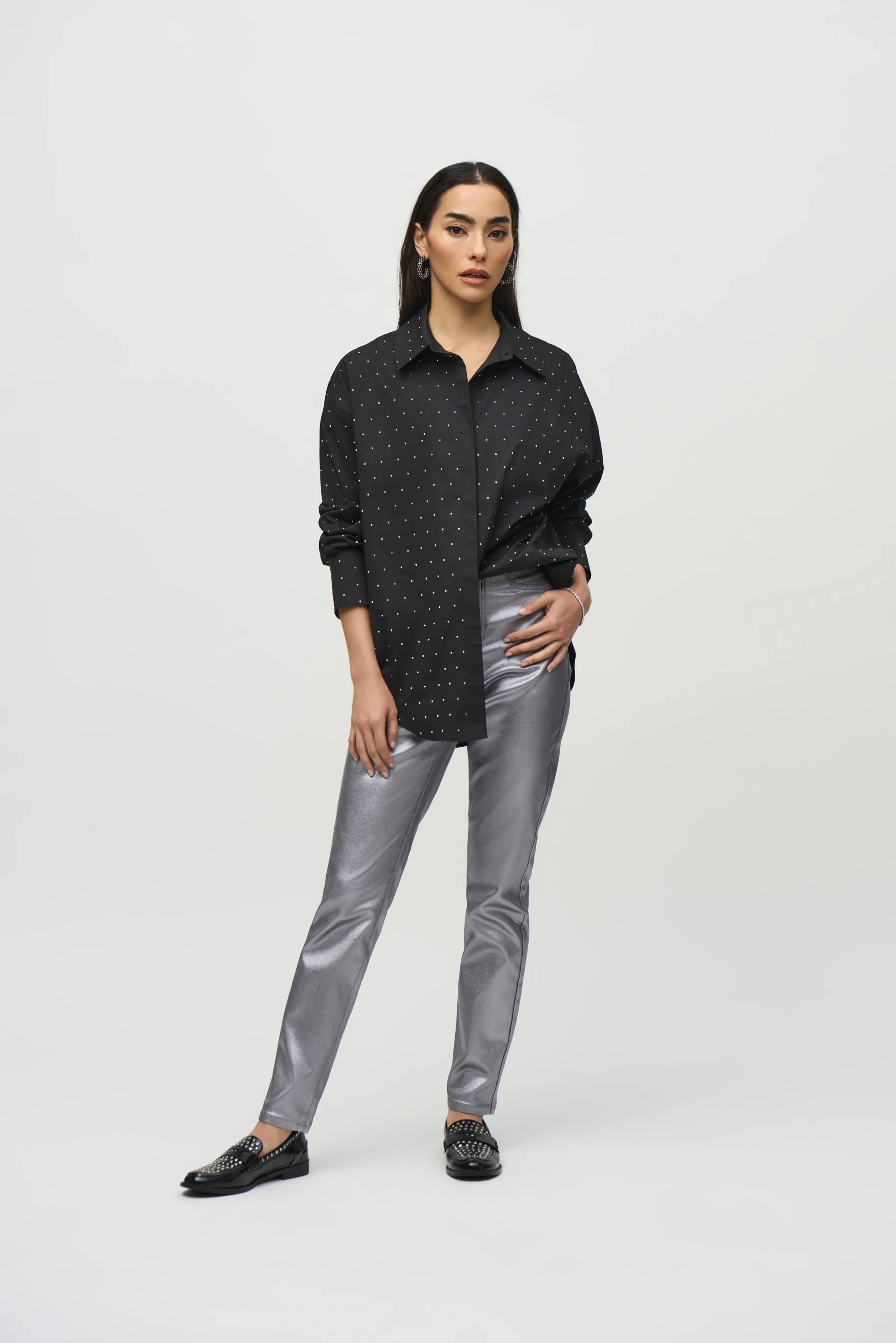 Joseph Ribkoff Top - Shirt Style Bling - Black