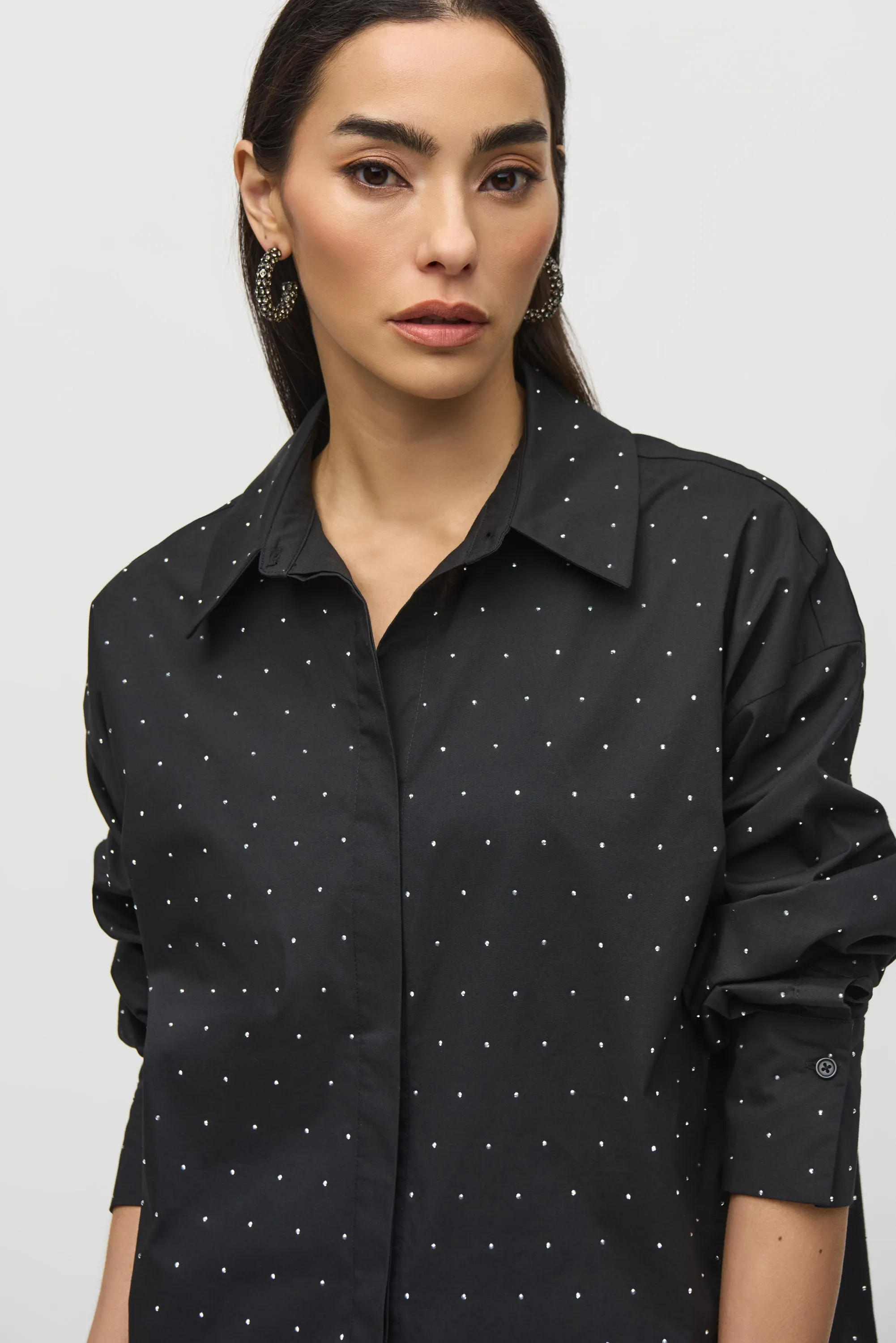 Joseph Ribkoff Top - Shirt Style Bling - Black