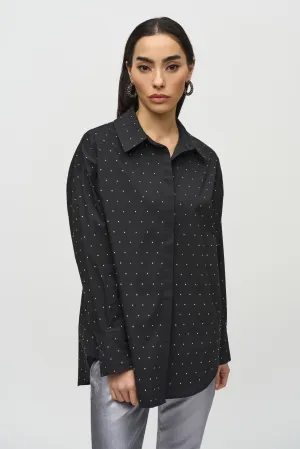 Joseph Ribkoff Top - Shirt Style Bling - Black