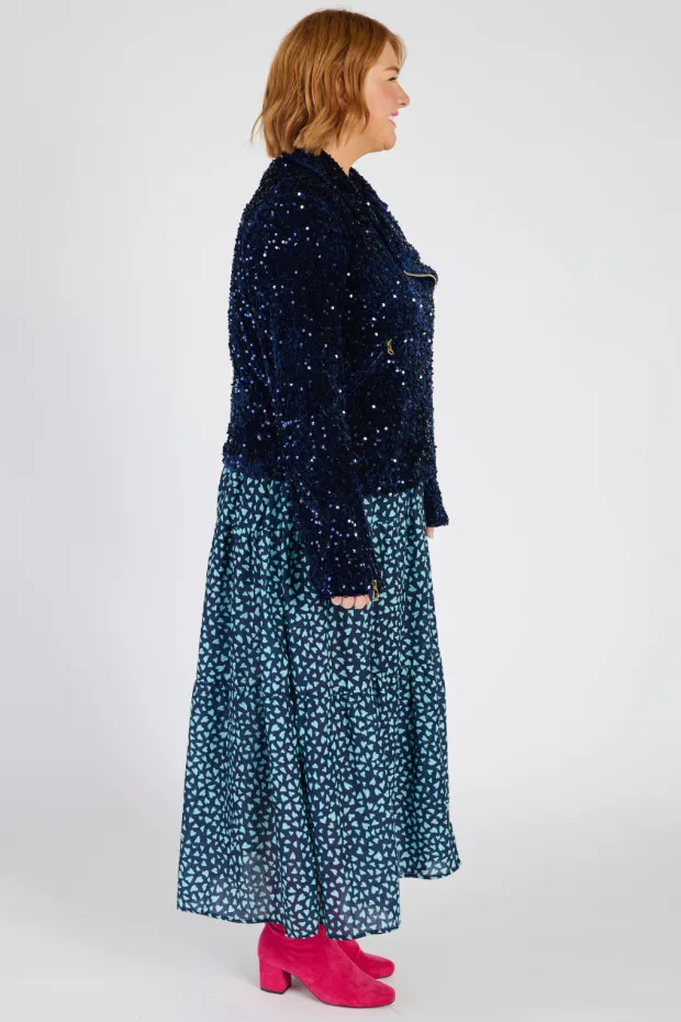 Kaitlin Navy Sequins Biker Jacket