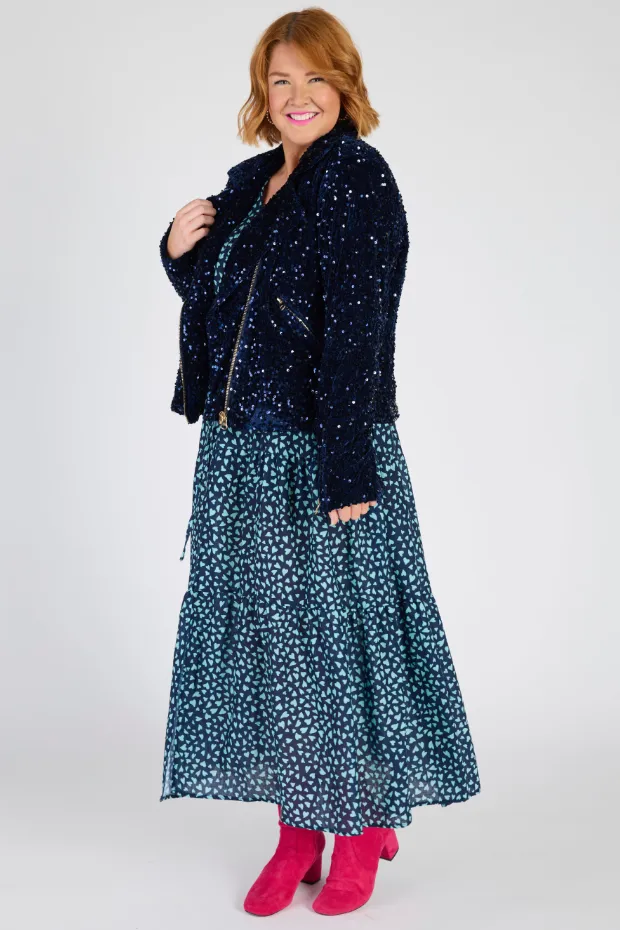Kaitlin Navy Sequins Biker Jacket