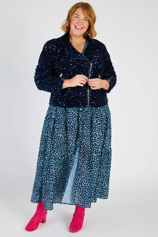 Kaitlin Navy Sequins Biker Jacket