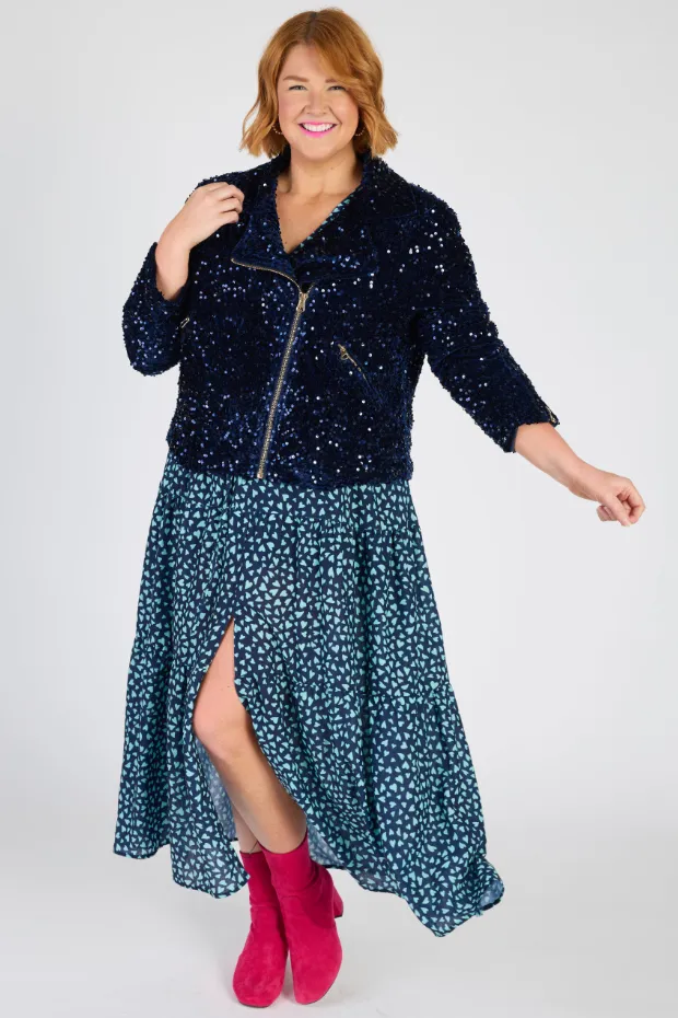 Kaitlin Navy Sequins Biker Jacket