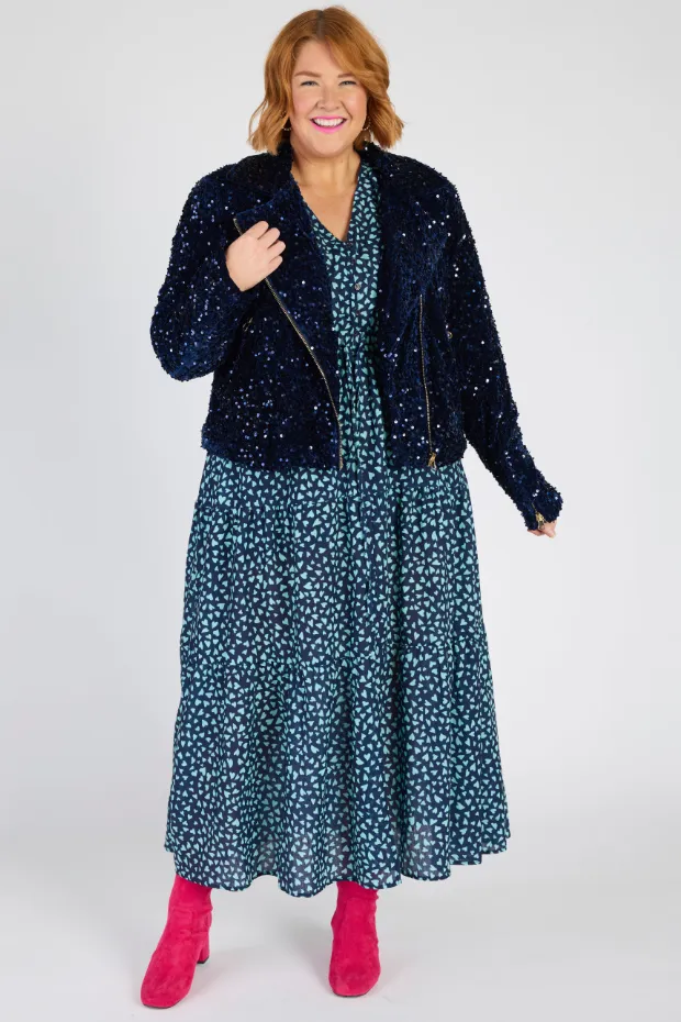 Kaitlin Navy Sequins Biker Jacket
