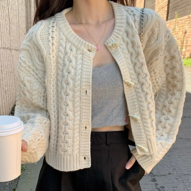 Kimotimo Twist Sweater Cardigan Women Korean Chic Single Breasted O