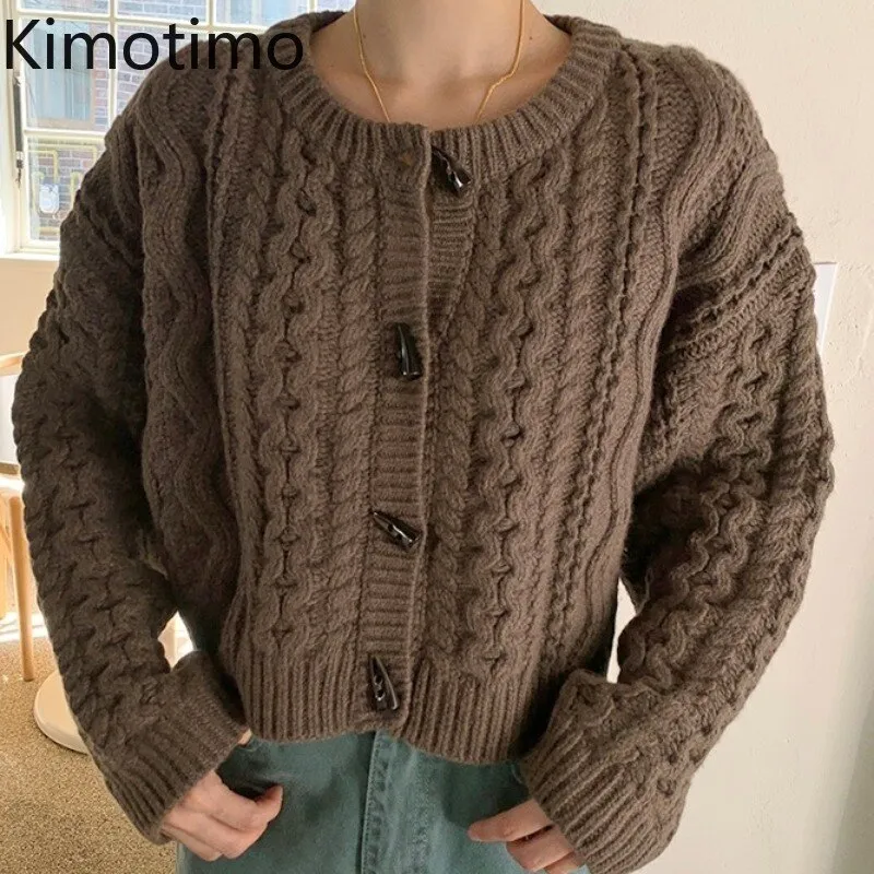 Kimotimo Twist Sweater Cardigan Women Korean Chic Single Breasted O