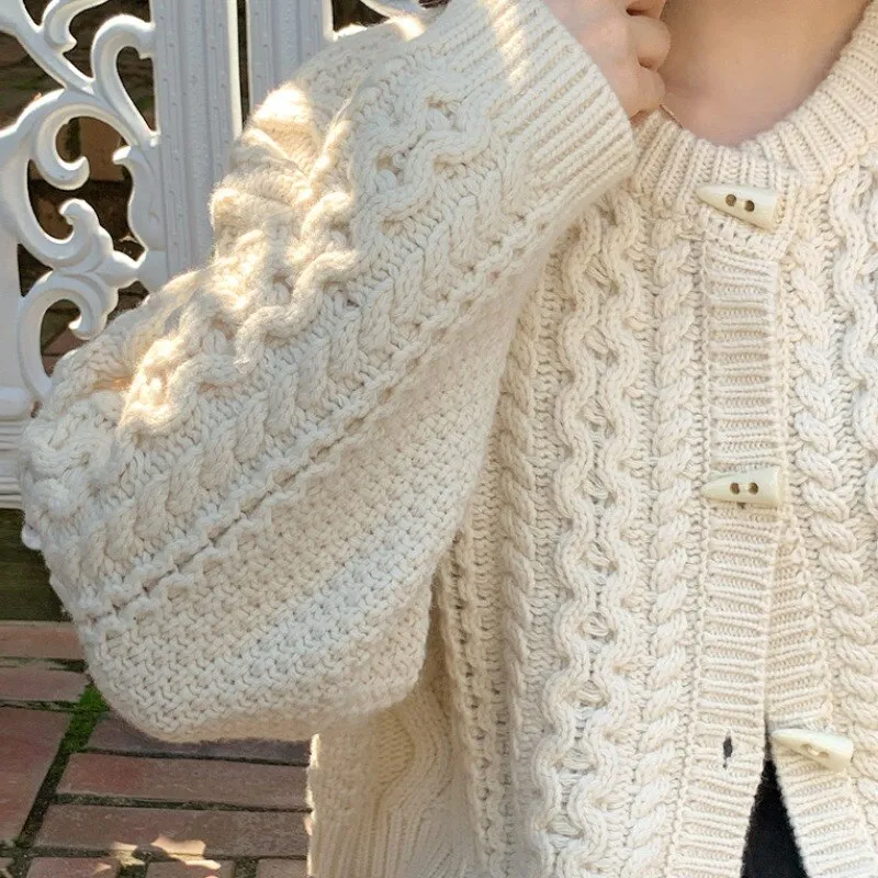 Kimotimo Twist Sweater Cardigan Women Korean Chic Single Breasted O