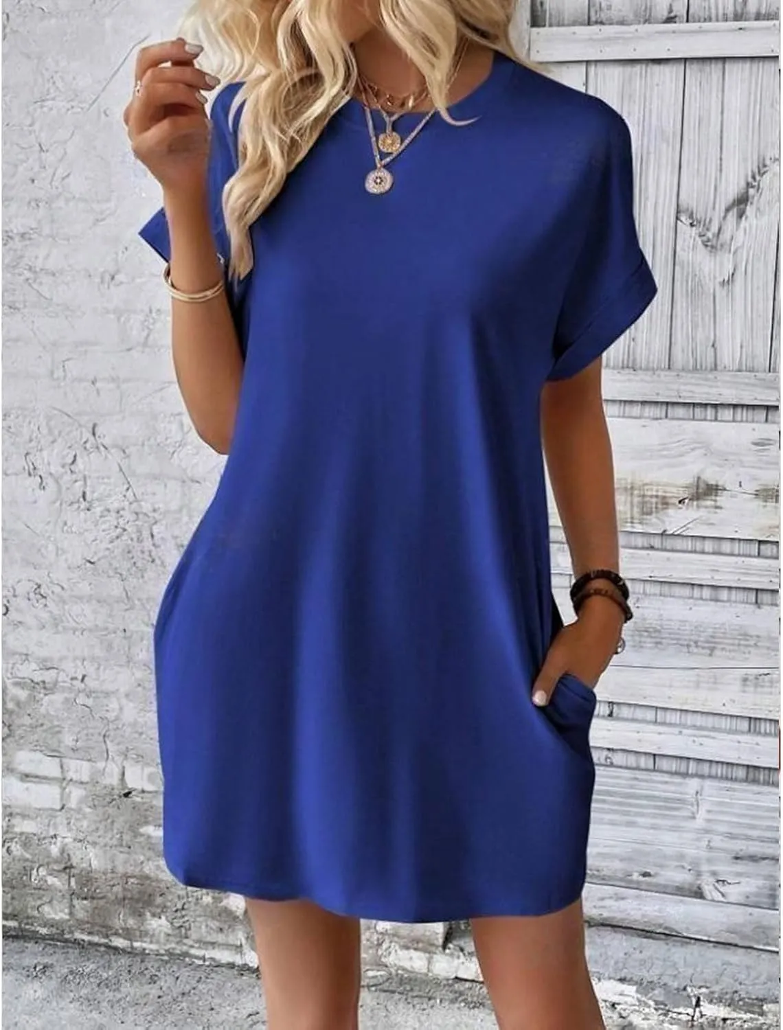 Kubbon Womens Casual Summer T Shirt Dress Crewneck Short Sleeve Mini Dresses Loose Fit Knee Length Beach Short Dresses