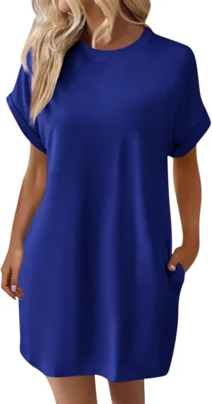 Kubbon Womens Casual Summer T Shirt Dress Crewneck Short Sleeve Mini Dresses Loose Fit Knee Length Beach Short Dresses