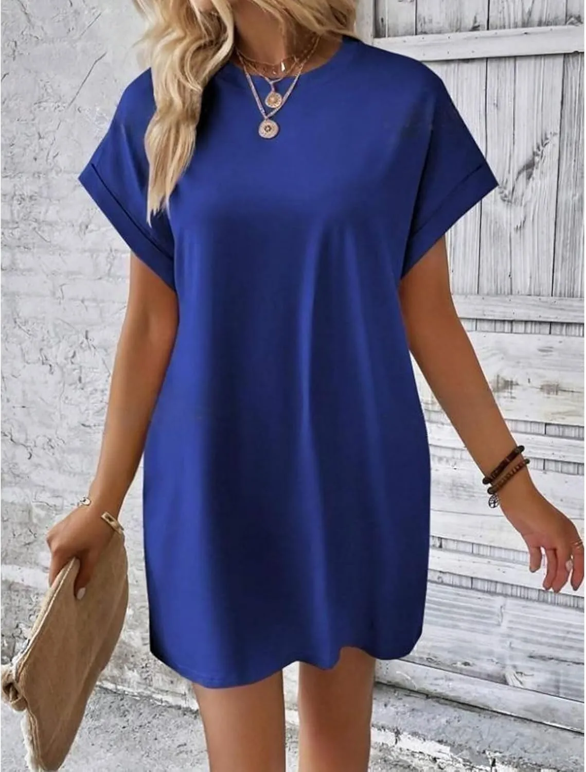Kubbon Womens Casual Summer T Shirt Dress Crewneck Short Sleeve Mini Dresses Loose Fit Knee Length Beach Short Dresses