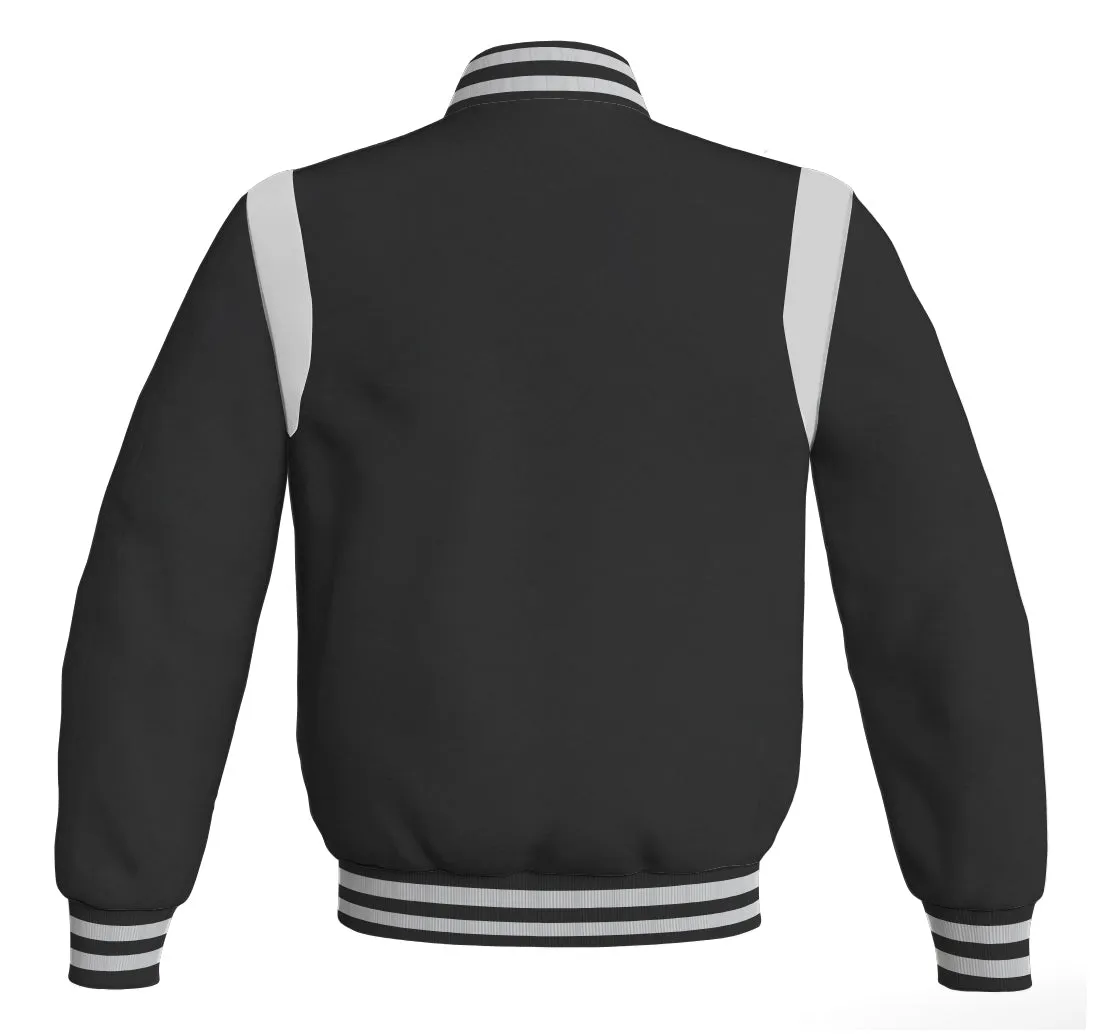 Letterman Baseball Bomber Retro Jacket Black Body White Leather Inserts