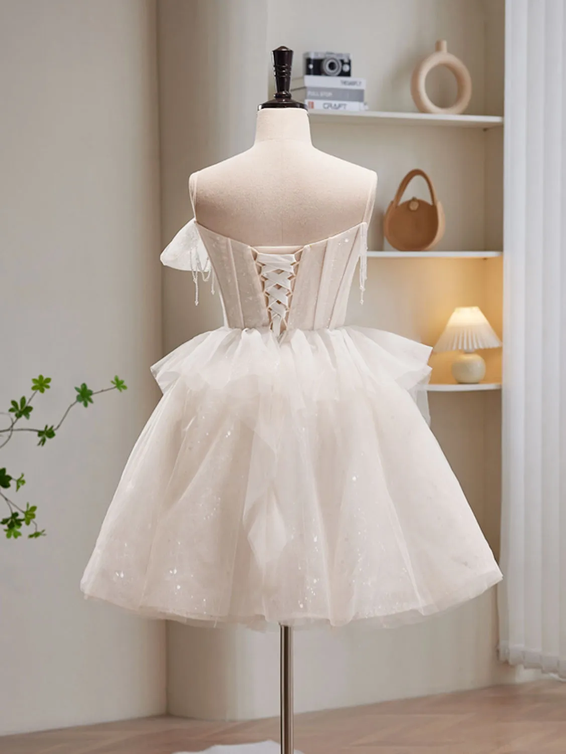 Light Champagne Tulle Short Prom Dress, Light Champagne Homecoming Dress
