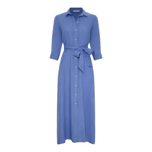 Linen Long Shirt Dress - Light Blue