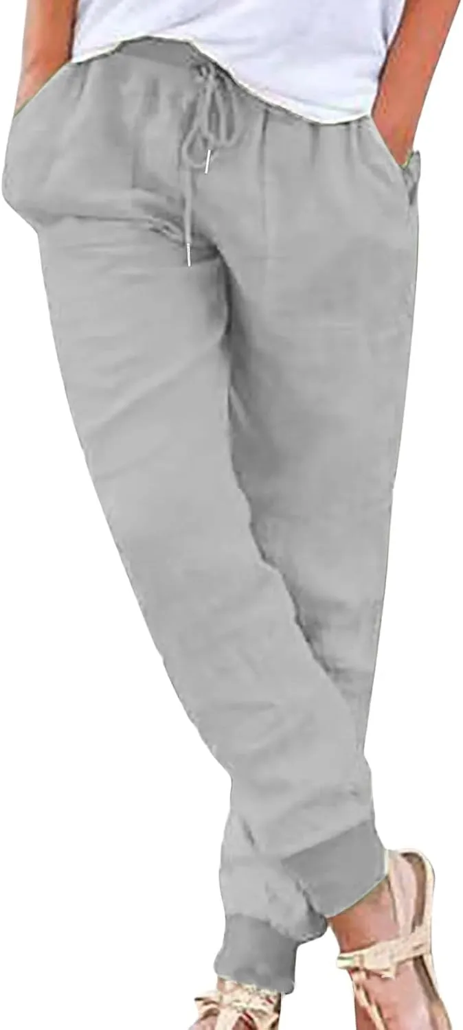 Linen Pants for Women Cotton Linen Loose Fit Trousers Wide Leg Pant Palazzo Pants Casual Summer Going Out 2025