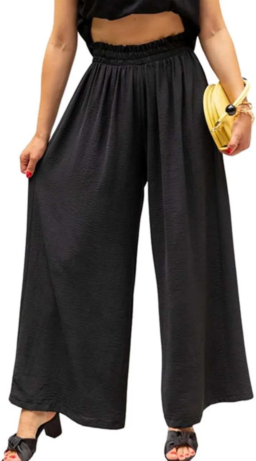 Linen Pants Women Boho High Waisted Palazzo Pants Flowy Trousers with Pockets Summer Beach Wide Leg Flowy Pant 2025