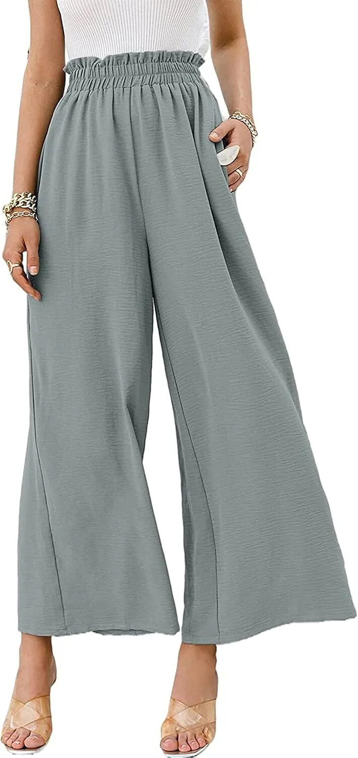 Linen Pants Women Boho High Waisted Palazzo Pants Flowy Trousers with Pockets Summer Beach Wide Leg Flowy Pant 2025