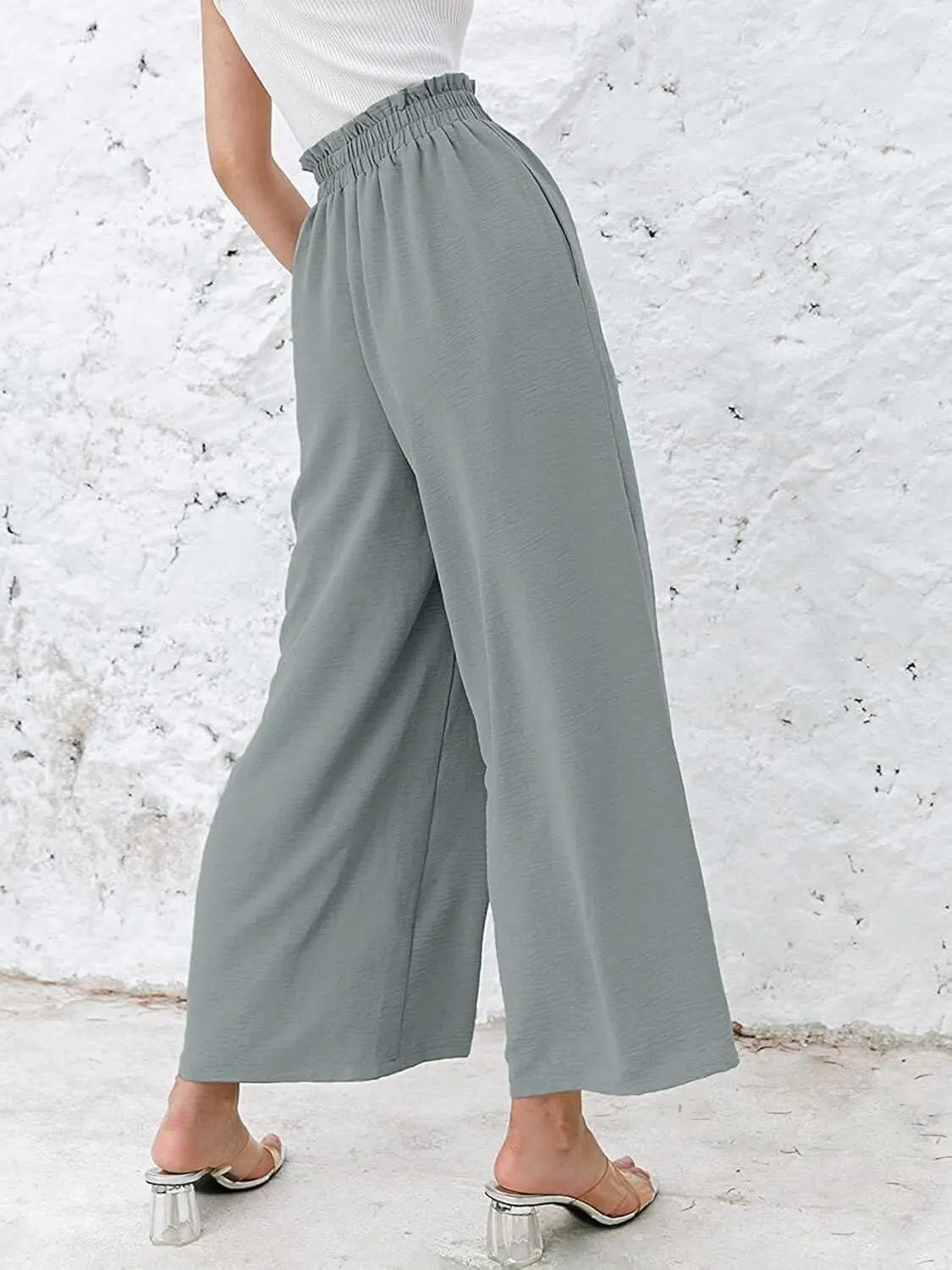 Linen Pants Women Boho High Waisted Palazzo Pants Flowy Trousers with Pockets Summer Beach Wide Leg Flowy Pant 2025