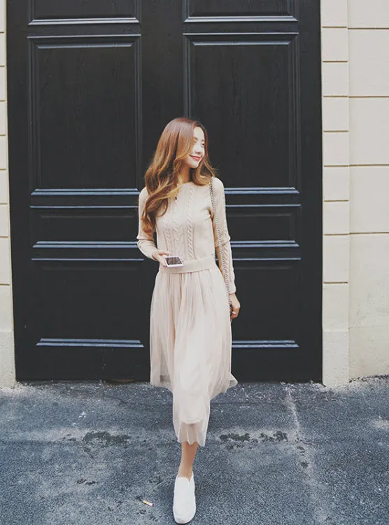 Long Sleeve Long Knitted Sweater Dresses