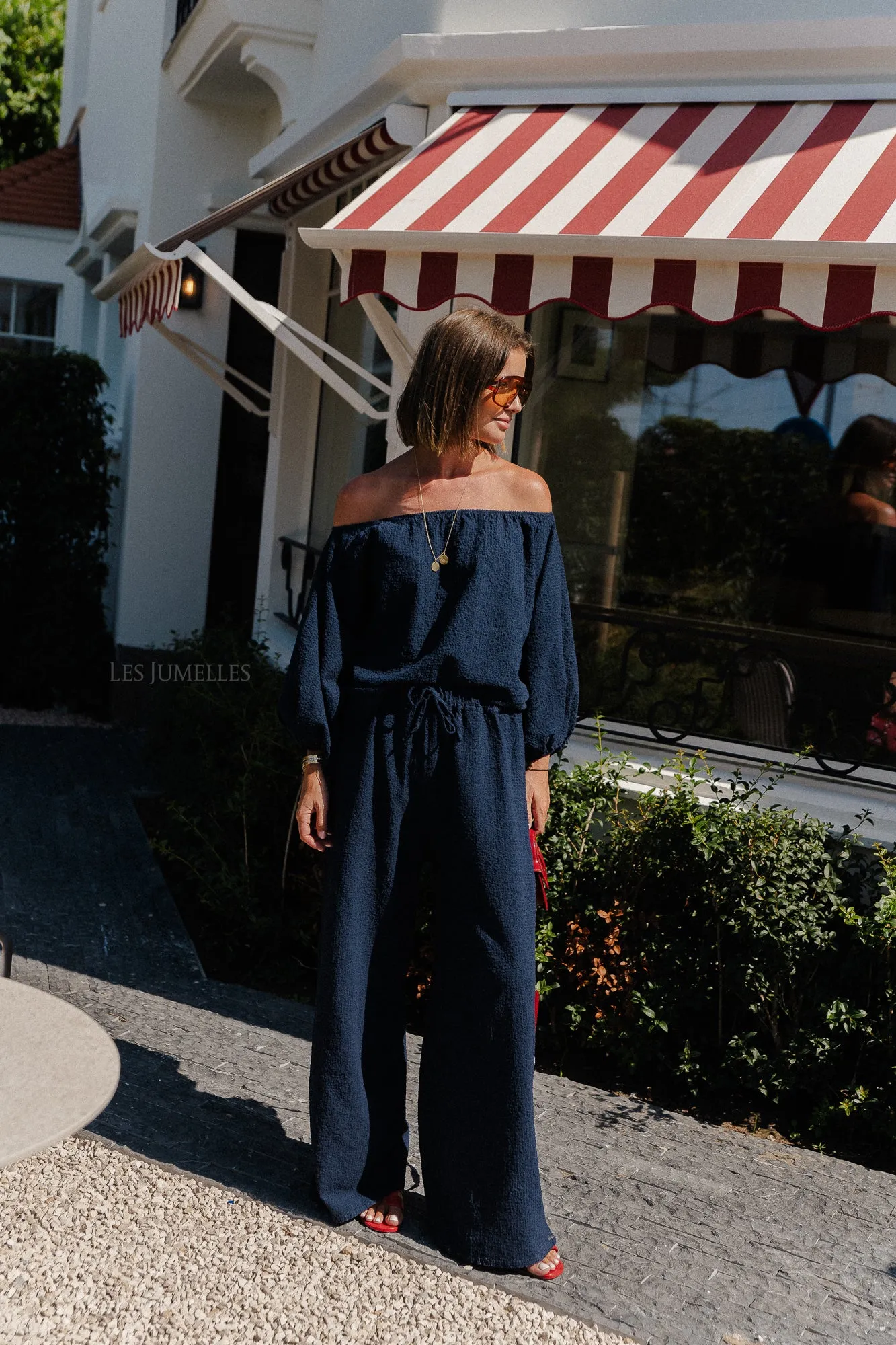 Mabel off shoulder blouse navy