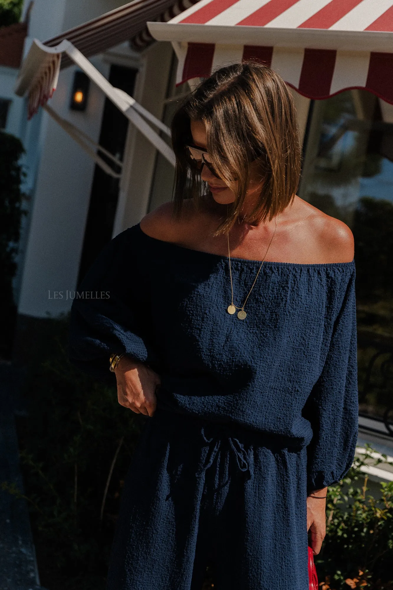 Mabel off shoulder blouse navy